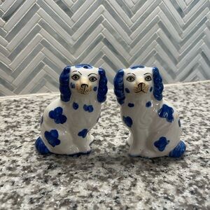Blue and White Ceramic Dog Figurines